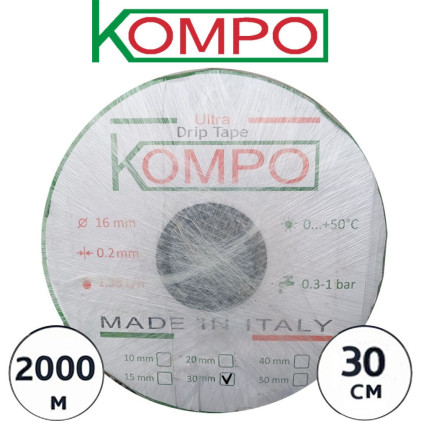 Лента для капельного полива Kompo эмиттерная 30 см (2000м) 8 mil, Италия