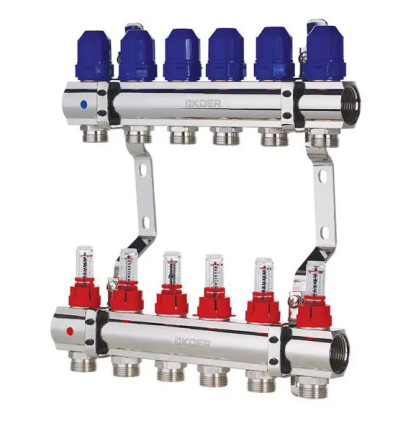 Коллекторный блок   1"x6 WAYS  на 6 контуров