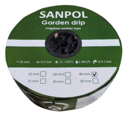Лента для капельного полива эмиттерная SANPOL 40 (1000м) 8 MIL, Корея